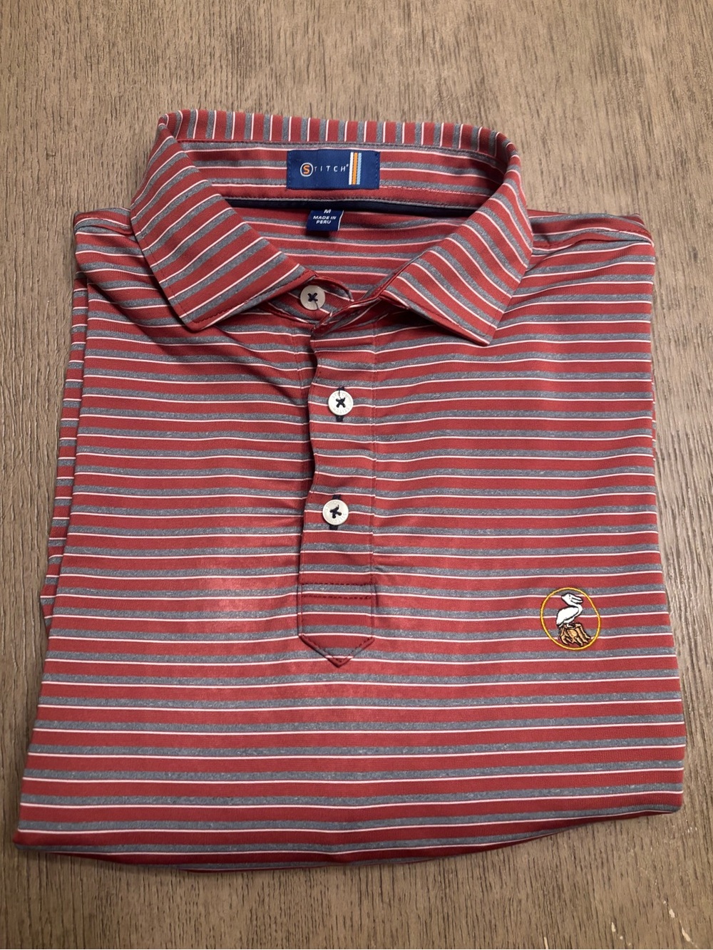 Stitch Golf Polo Shirt Men M burgundy Striped Short Performance lost tree